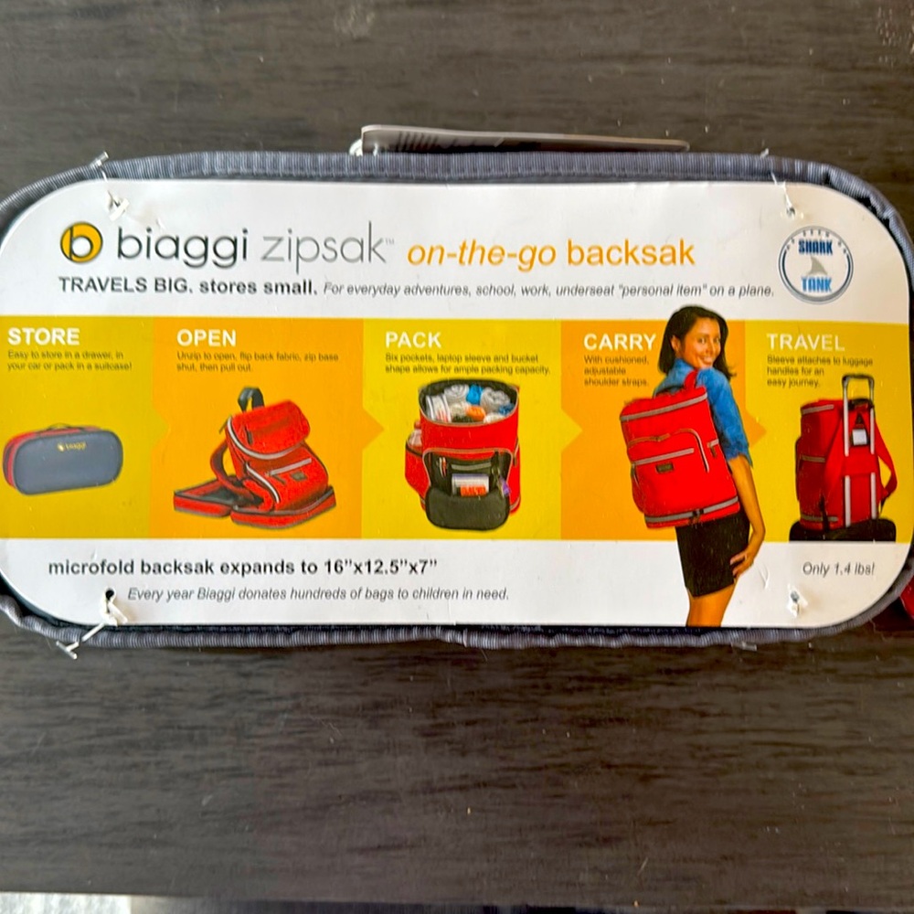 Biaggu zipsak on the go backpack in Grey NWT